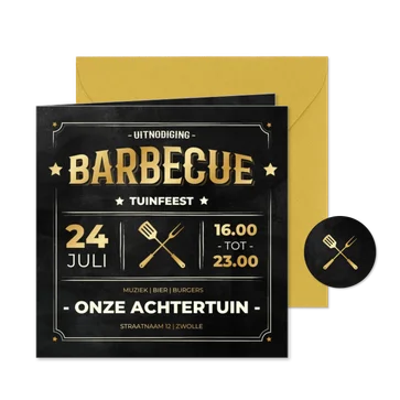 Moderne uitnodiging BBQ krijtbord met goudfolie